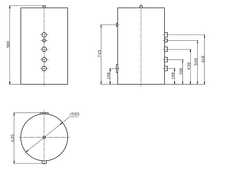 2D Бойлер 150 литров габариты Модель-001
